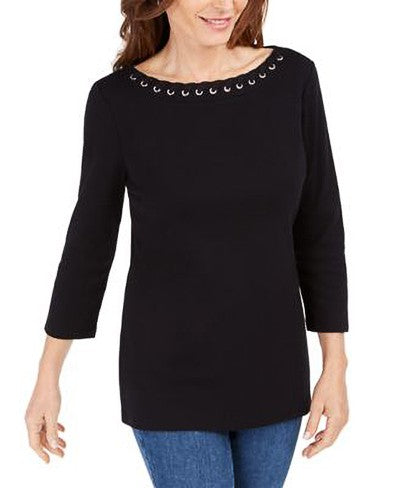 Karen Scott 3/4-Sleeve Havana Falls Henley Top