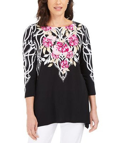 JM Collection Printed Sharkbite-Hem Tunic