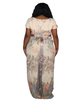 Adrianna Papell Women’s Floral-Print Short Sleeve Satin Gown