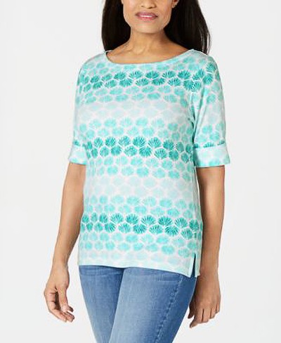 KAREN SCOTT Ombré Shells Boat-Neck Top