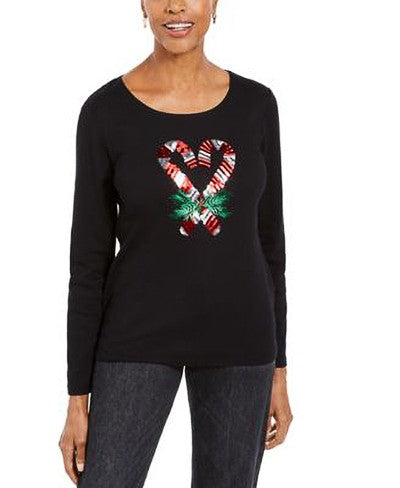 KAREN SCOTT Sequin Candy Cane Shirt