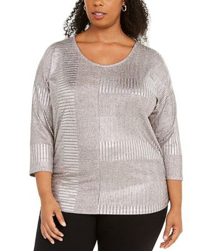 JM COLLECTION-MMG FOIL RIBBED DOLMAN