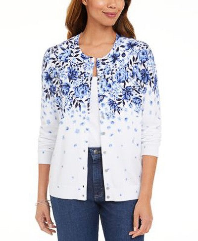 KAREN SCOTT Women's Long-Sleeve Floral-Print Cardigan