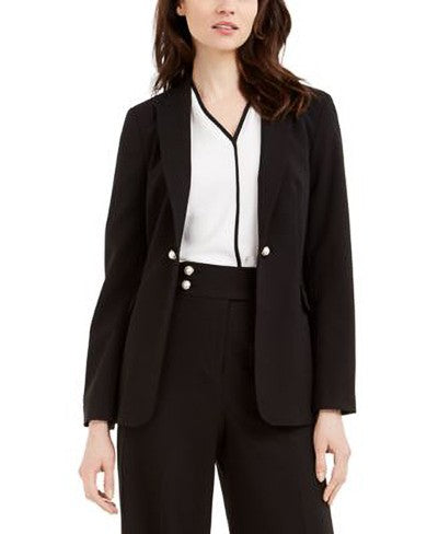 Calvin Klein Womens Solid One Button Blazer Jacket, Black - Shenayah Beauty Shop